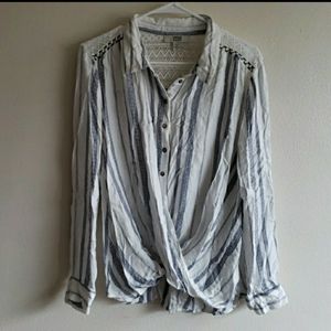 Vintage America blues faux wrap button up blouse